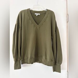Derek Lam IO Crosby Olive Green V-Neck Women's Balloon Sleeve Sweatshirt